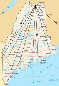 maine map (from the National Atlas in the public domain) lines added.