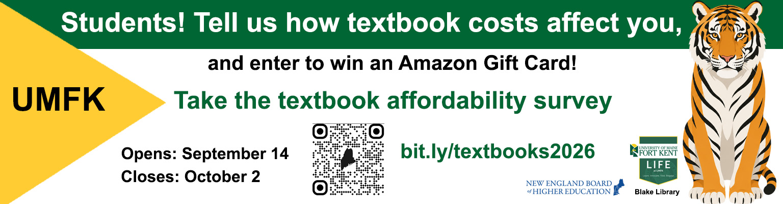 Textbook affordability survey. Have a chance to win an Amazon gift card. Click on banner to go to the survey.