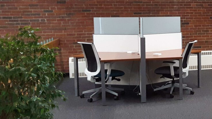 a photo depicting a semi-private study station located upstairs in the library