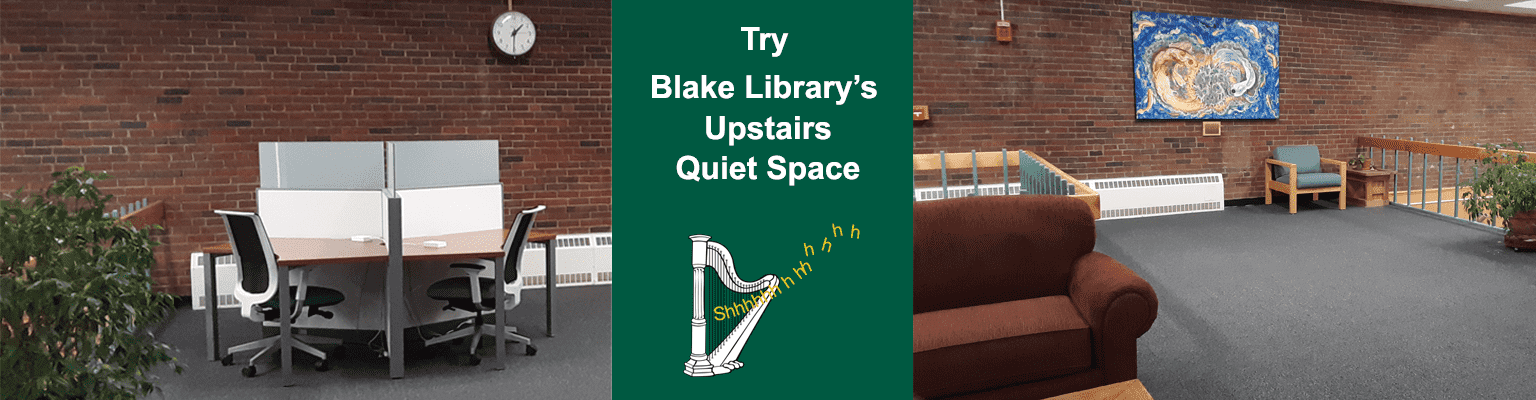 Try Blake Library's upstairs quiet space